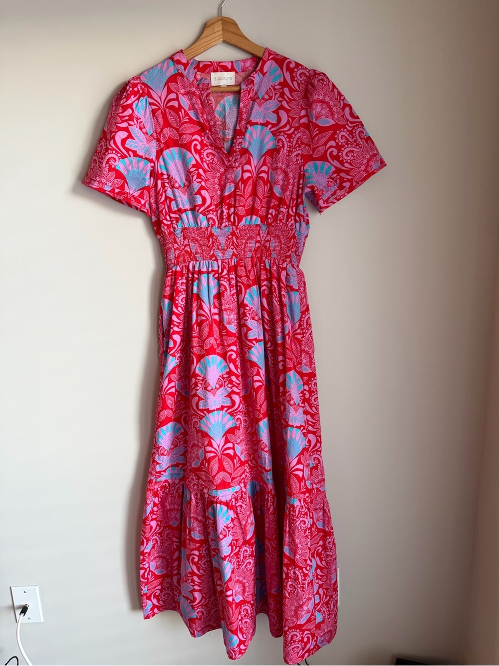 Sugarlips Pink and Light Blue Floral Maxi Dress XS HOLE IN DRESS SHOWN